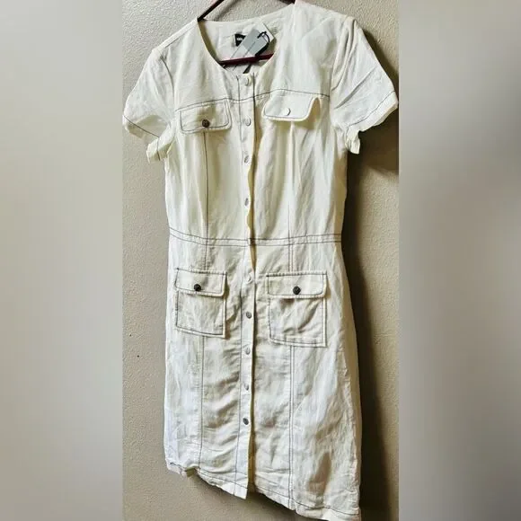 Karl Lagerfeld Paris Women's Linen Blend Soft White Utility Dress Size 6~NWT - Picture 5 of 9